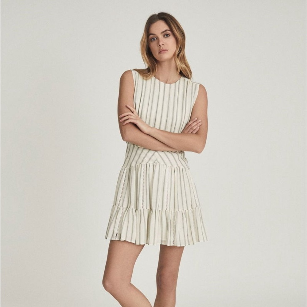 Reiss Womens Cream White Sofia Striped Mini Dress Fit and Flare Open Back Size 2